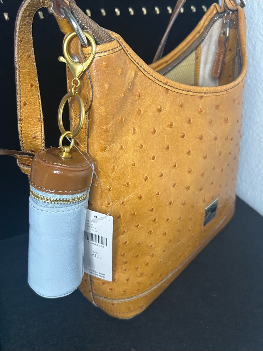 Anthropologie Light Blue Tan Keychain Purse Charm Pouch Lipstick Case